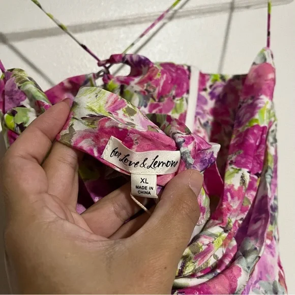 New For Love and Lemons Paulina pink and green floral lace up mini dress XL - Picture 9 of 9